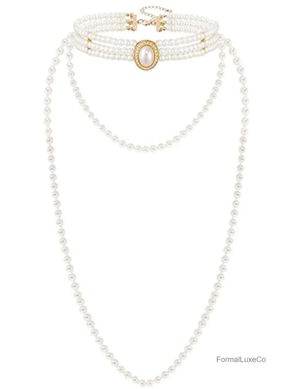 Faux Pearl Necklace & Choker Set Long 59
